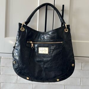 Gianni Bini Hobo Purse Black Faux Leather Gold-Tone Handbag Magnetic Closure EUC